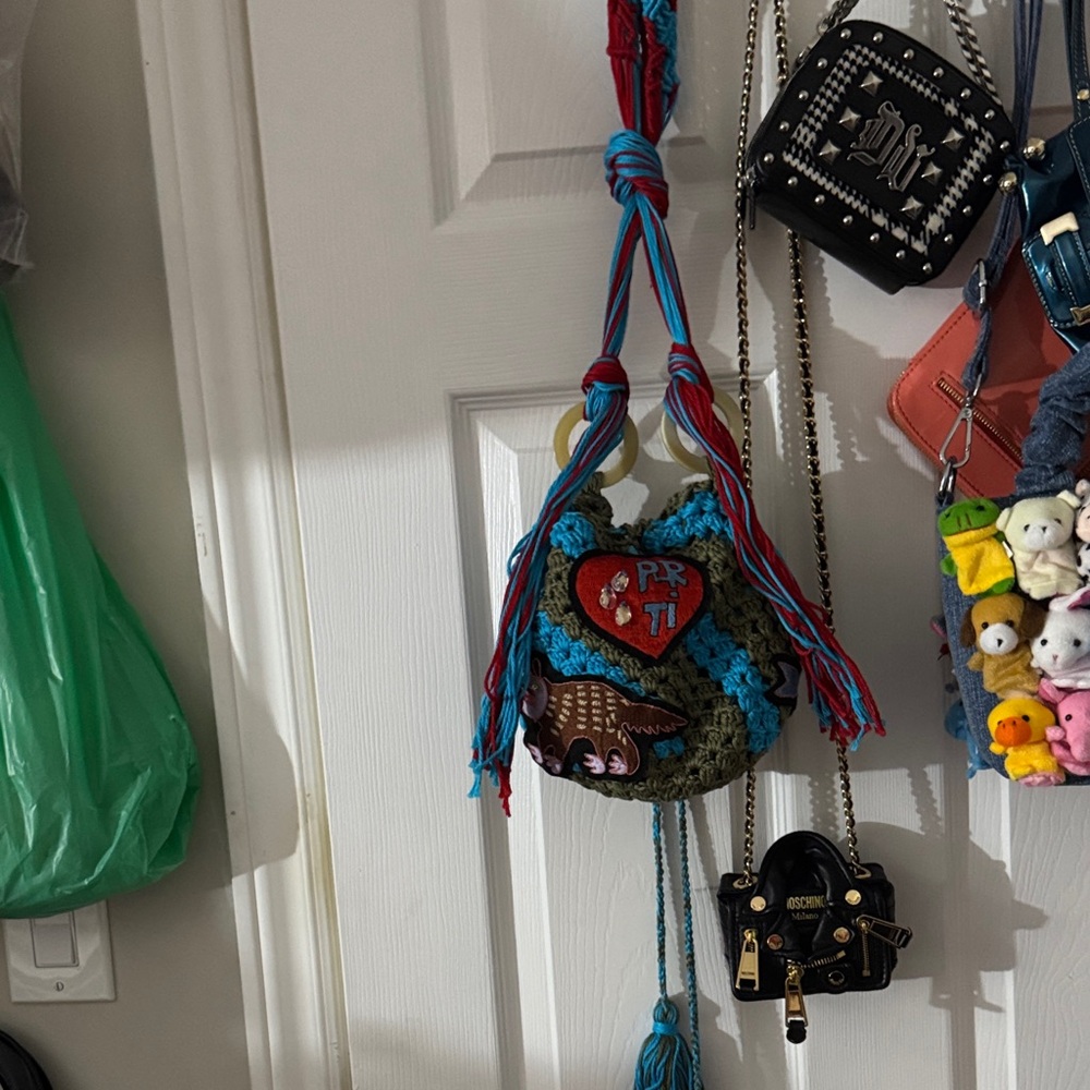 Authentic Peter Pilotto Crochet mini bag with Blue and Olive Accents